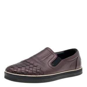 Bottega Veneta Metallic Brown Intrecciato Leather Slip On Sneakers Size 36