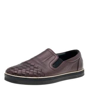 Pre Owned Bottega Veneta Metallic Brown Intrecciato Leather Slip On Sneakers Size 36