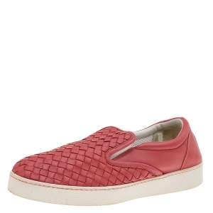 Bottega Veneta Red Intrecciato Leather Slip On Sneakers Size 41