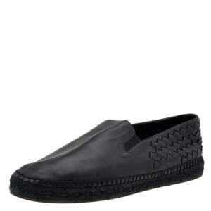 Bottega Veneta Black Intrecciato Leather Slip On Espadrilles Size 42