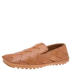 Pre Owned Bottega Veneta Brown Intrecciato Leather Douglas Loafers Size 40