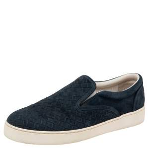 Bottega Veneta Navy Blue Intrecciato Suede Slip on Sneakers Size 41