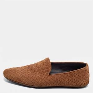 Pre Owned Bottega Veneta Brown Intrecciato Suede Smoking Slippers Size 42