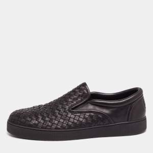 Bottega Veneta Black Intrecciato Leather Dodger Slip-On Sneakers Size 44