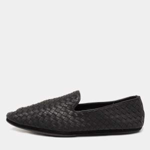 Pre Owned Bottega Veneta Black Intrecciato Leather Smoking Slippers Size 44