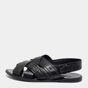 Pre Owned Bottega Veneta Black Intrecciato Leather Criss Cross Flat Sandals Size 41