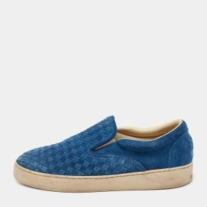 Bottega Veneta Blue Intrecciato Suede Slip-On Sneakers Size 41