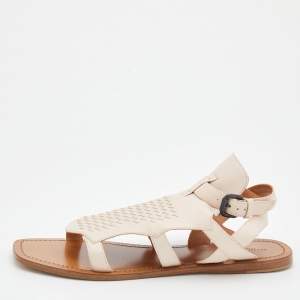 Pre Owned Bottega Veneta Light Beige Intrecciato Leather Slingback Flat Sandals Size 41