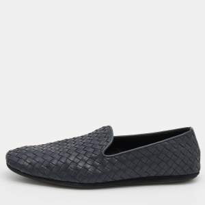 Pre Owned Bottega Veneta Black Intrecciato Leather Smoking Slippers Size 42