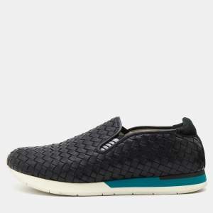 Bottega Veneta Black Intrecciato Leather Slip On Sneakers Size 42