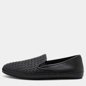 Bottega Veneta Black Intrecciato Leather Slip On Loafers Size 44.5
