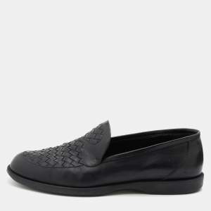 Bottega Veneta Black Intrecciato Leather Slip On Loafers Size 43