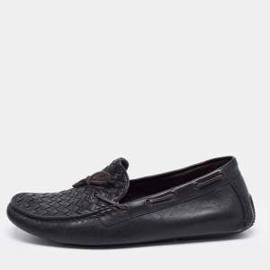 Bottega Veneta Black Intrecciato Leather Bow Loafers Size 42