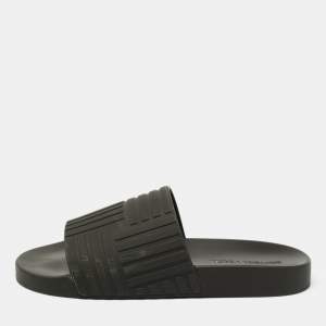 Bottega Veneta Black Embossed Rubber Slides Size 43