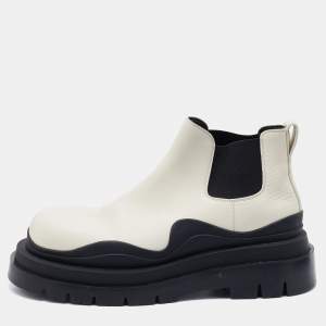 Bottega Veneta White Leather Tire Ankle Boots Size 44