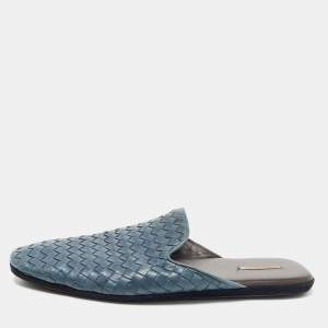 Bottega Veneta Blue leather Intrecciato Fiandra Mule Flats Size 43.5