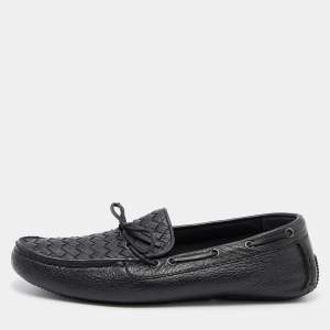 Bottega Veneta Black Intrecciato Leather Cervo Wave Driver Bow Slip On Loafers 41