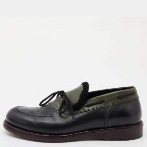 Bottega Veneta Black/Green Leather Slip On Loafers Size 42