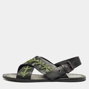 Bottega Veneta Black/Green Leather Criss Cross Flat Sandals Size 43
