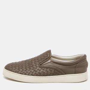 Bottega Veneta Brown Intrecciato Leather Slip On Sneakers Size 43.5