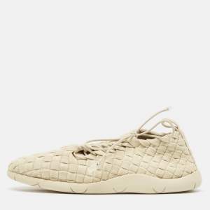 Bottega Veneta Beige Intrecciato Elasticated Fabric Plat Sneakers Size 40.5 