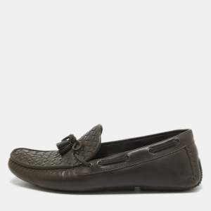 Bottega Veneta Brown Intrecciato Leather Wave Driver Bow Slip On Loafers Size 43.5 