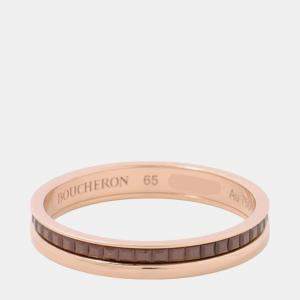 Pre Owned Boucheron Quatre Classique 18K Pink Yellow Gold Brown Ceramic Ring EU 65