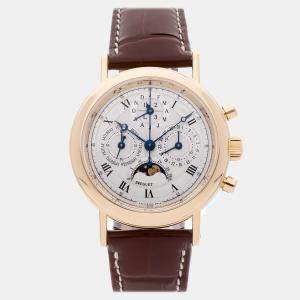 Pre Owned Pre-Owned Breguet Perpetual Calendar Chronograph 5617  Silver Manual Winding 18k Yellow Gold  Men's Wristwatch 35 mm