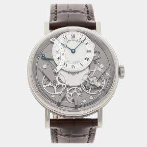 مملوكة مسبقًا Pre-Owned Breguet Tradition Retrograde Seconds 7097BB/G1/9WU Silver Automatic 18k White Gold Men's Wristwatch 40 MM