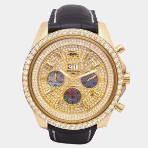 Breitling Customised Champagne MOP 6.50CT Diamond 18K Yellow Gold Bentley K44362 Automatic Men's Wristwatch 49mm