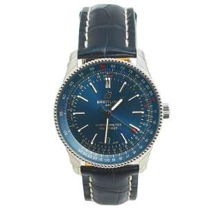 Breitling Blue Stainless Steel Crocodile Skin Leather Navitimer A17326161C1P3 Men's Wristwatch 41 mm