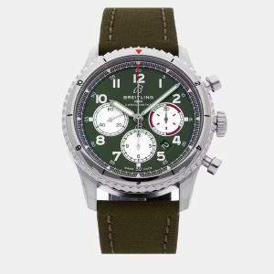 Breitling Green Stainless Steel Aviator AB01192A1L1X1 Automatic Men's Wristwatch 43 mm