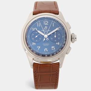 Breitling Blue Stainless Steel Leather Duograph AB1510171C1P1 Men's Wristwatch 42 mm