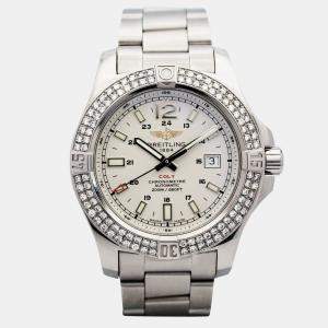 Breitling Customised White 3CT Diamond Stainless Steel Colt A17388 Automatic Men's Wristwatch 44mm