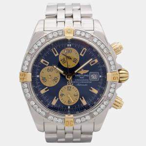Breitling Customised Blue 1.35CT Diamond Stainless Steel Chronomat B13356 Automatic Men's Wristwatch 44mm