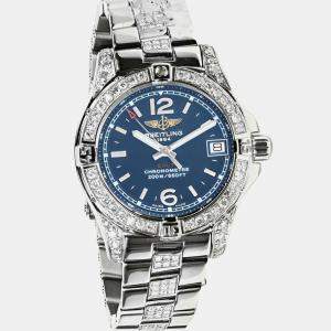 Breitling Customised Blue Diamond Stainless Steel Colt A7738711 Automatic Men's Wristwatch 48 mm