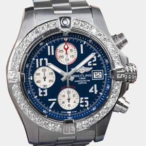 Breitling Customised Blue Diamond Stainless Steel Avenger II A13381 Automatic Men's Wristwatch 43mm