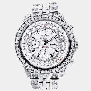 Breitling Customised White 20.00CT Diamond Stainless Steel Bentley A4436412 Automatic Men's Wristwatch 48 mm