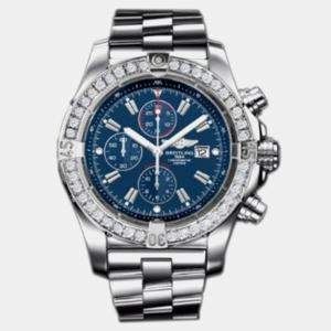 Breitling Customised Blue Diamond Stainless Steel Aeromarine Super Avenger A13370 Automatic Men's Wristwatch 40mm