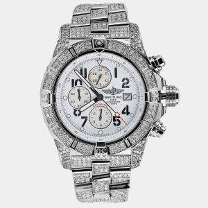 Breitling Customised White 13CT Diamond Stainless Steel Super Avenger A13370 Automatic Men's Wristwatch 48 mm