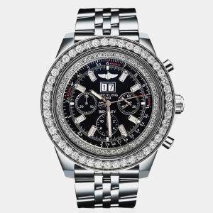 Breitling Customised Black 12.00 CT Diamond Stainless Steel Bentley A4436412 Automatic Men's Wristwatch 51 mm