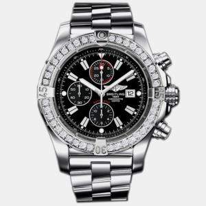 Breitling Customised Black 3.20CT Diamond Stainless Steel Aeromarine Super Avenger A13370 Automatic Men's Wristwatch 48 mm