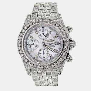 Breitling Customised Silver MOP 13.00 Ct Diamond Stainless Steel Evolution A13356 Automatic Men's Wristwatch 48mm