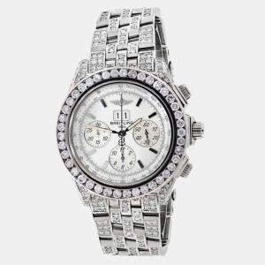 Breitling Customised White 15.00 Ct Diamond Stainless Steel Crosswind A44355 Automatic Men's Wristwatch 48mm