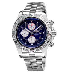 Breitling Customised Blue 2.00 Ct Diamond Stainless Steel Super Avenger A13370 Automatic Men's Wristwatch 48 mm