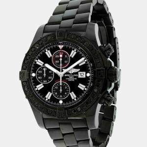 Breitling Customised Black 4.00 Ct Diamond Stainless Steel Super Avenger A13370 Automatic Men's Wristwatch 48 mm