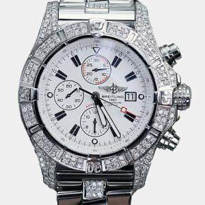 Breitling Customised White 7.00 Ct Diamond Stainless Steel Super Avenger A13370 Automatic Men's Wristwatch 48 mm