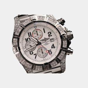 Breitling Silver 11.00CT Diamond Stainless Steel Avenger A13370 Automatic Men's Wristwatch 48mm
