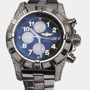 Breitling Customised Black 15.00 Ct Diamond Stainless Steel Super Avenger A13370 Automatic Men's Wristwatch 48 mm
