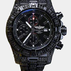 Breitling Customised Black Diamond Stainless Steel Super Avenger A13370 Automatic Men's Wristwatch 48 mm